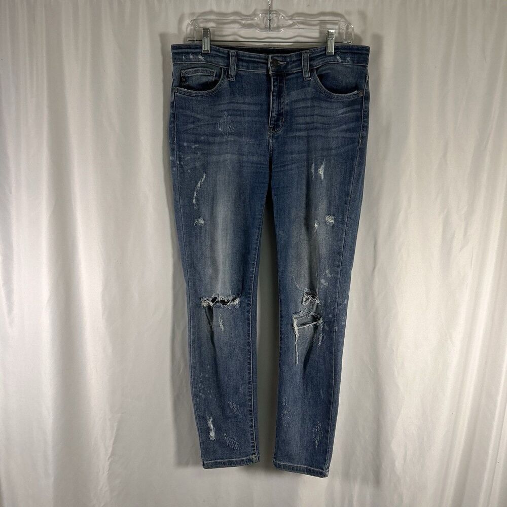 Judy Blue Jeans Women's 13 31 Medium Wash Blue Whiskered Distressed Relaxed